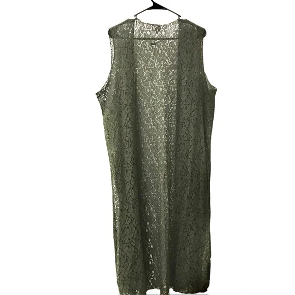 LuLaRoe Green Flower Knit Crochet Open Sides Plus Size Vest Duster Cardigan - Picture 2 of 8